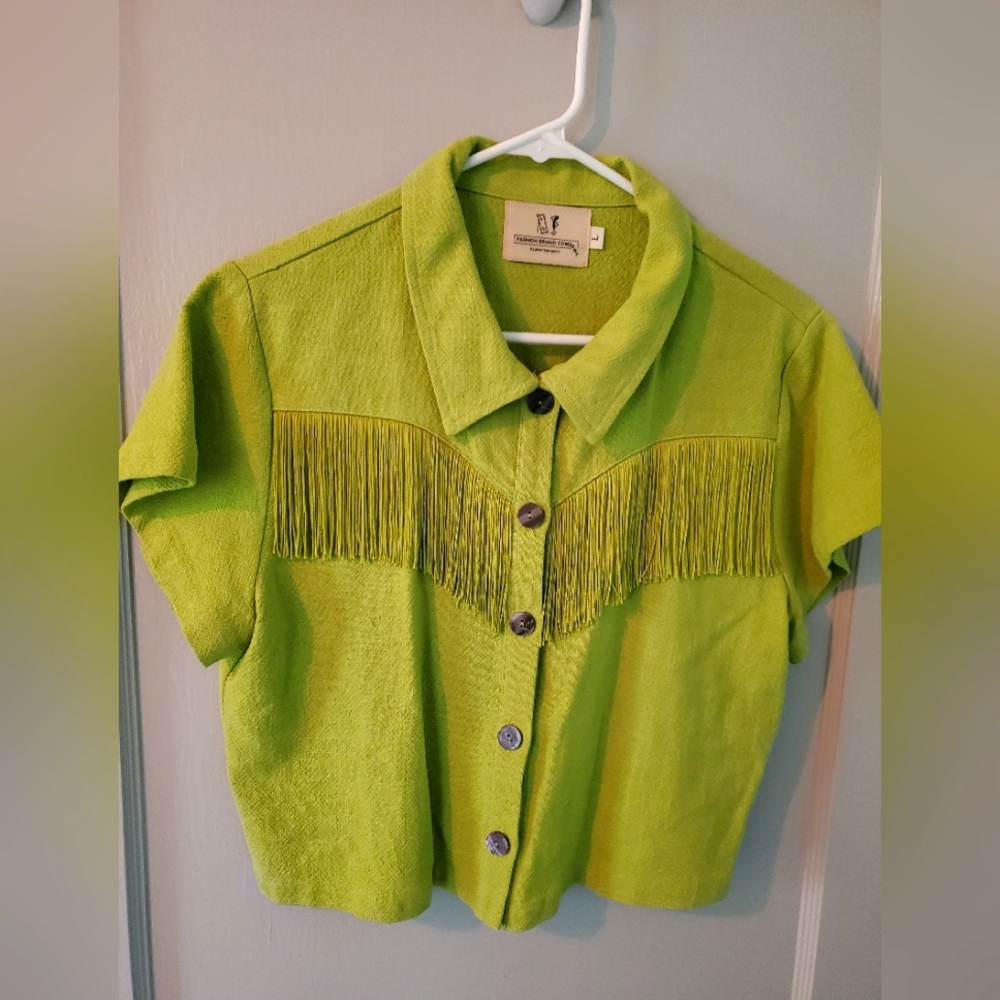 Fashion Brand Company Booger Green Western Fringe Top